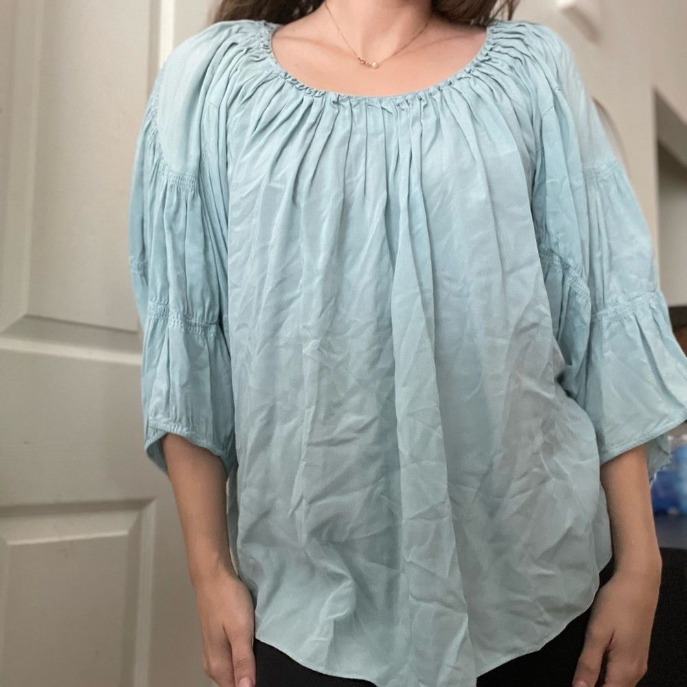Sundance Sweet Serenade Gray Ruched Top Size Small Peasant Blouse‎